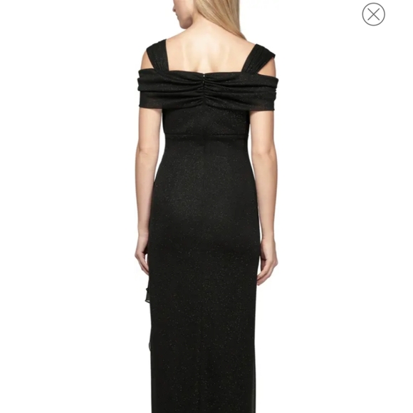 Women's Cold Shoulder Black Glitter Evening Gown Size 6Petite - Picture 4 of 16